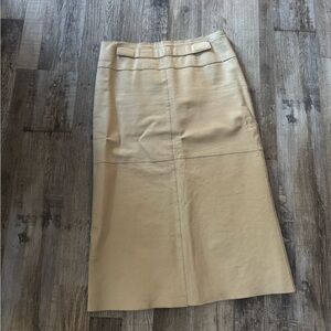 Tan Faux Leather Midi Skirt